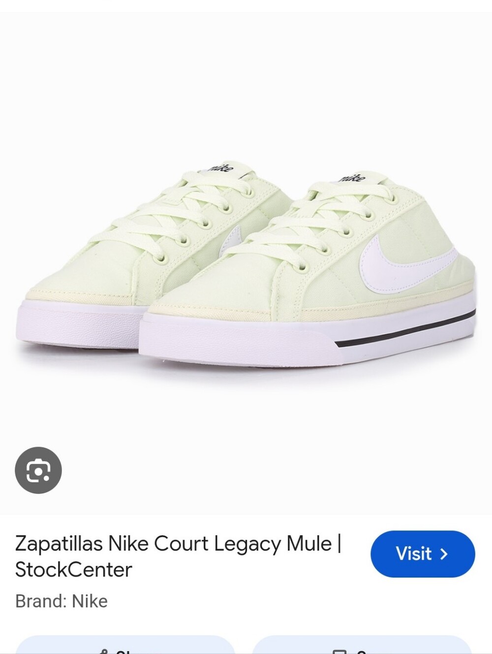 Nike Women's Court Legacy Mule in Pale Green and White